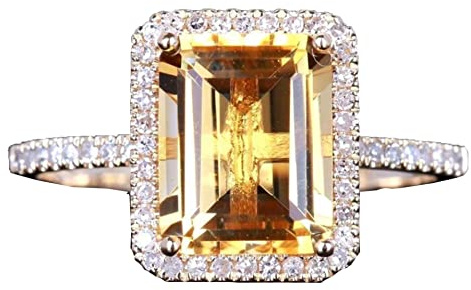 DIVISTAR Anello da donna alla moda in argento 925 con citrino, anello regalo per matrimonio, taglia 6-10 (7, giallo)