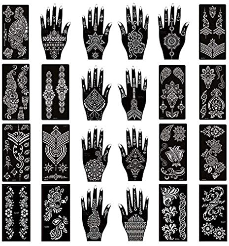 Xmasir Pack of 24 Sheets Temporary Tattoo Templates,Self-Adhesive Henna Indian Arabian Temporary Tattoo Sticker for Body Paint