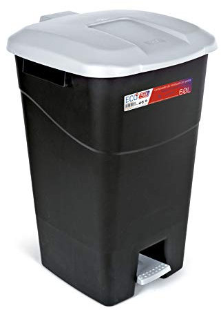 Tayg - Abfallbehälter 60 Liter mit Pedal, schwarzem Boden und grauem Deckel