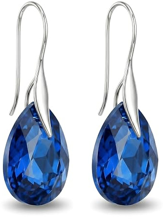 Panda-Jewellery Ohrringe Silber 925 Hängend - Ohrringe Hängend mit Kristallen - Wählen Sie Schmuck für Sie - Wetten Sie Auf Silber Ohrringe Damen in Form eines Tropfes (Sapphire)