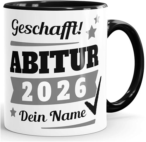 SpecialMe Tasse Abitur Abi mit Name und Jahr 2026 anpassbar personalisiert Geschenk Abiturient Schulabschluss Tochter Sohn Schwarz Keramik-Tasse