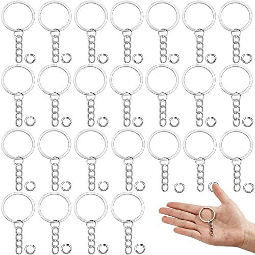 25mm Argollas para Llaveros,100Pcs Anilla de Cadena de Llave,Llaveros con Cadena+ Anillas Abiertas,Llavero Anillo Dividido,Llavero Colgar Bricolaje Varios Accesorios de Joyería Pequeña (1)