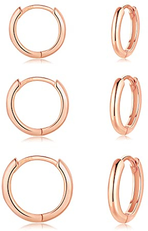 CERSLIMO Creolen Silber 925, Creolen Silber Gold Rosegold Schwarz Set Damen Herren, Klein Creolen Set Zierliche Knorpel Tragus Helix Schlafen Ohrringe 8mm 10mm 12mm