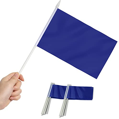 Anley Lot de 12 mini drapeaux bleus – Petits drapeaux miniatures miniatures bleus solides sur bâton– 12,7 x 20,3 cm avec mât solide et pointe en forme de lance