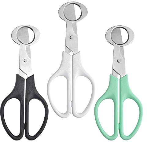XINMEIWEN 3Pack Stainless Steel Quail Egg Cutter Scissors Quail and Pigeon Egg Cutter Tool Quail Scissors Opener Quail Egg Cracker for Home Kitchen (Black+White+Blue)