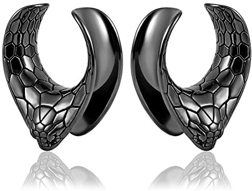 Vankula Ohr Tunnel 1 Paar Saddles Flesh Plugs Schlangen Edelstahl für männer damen Ohrpiercing Gestreckte Schmuck 8mm(0G) Schwarz