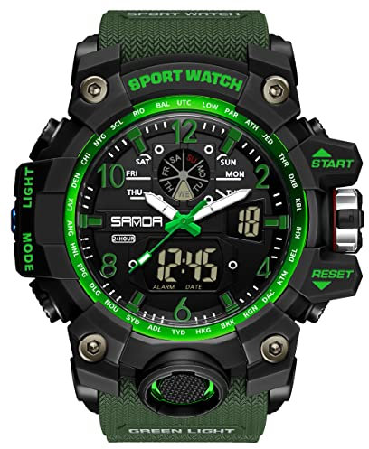 findtime Orologio sportivo da uomo impermeabile, orologio militare tattico analogico digitale per esterni orologio grande quadrante sveglia cronometro LED orologio per uomo, Verde, Cinturino