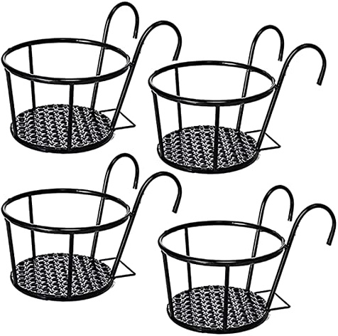 SMELEYOU Planchers Suspendus paniers, Support de Pot de Fleur Suspendu en métal Planter Planter Balcon Plant Pot Holder Black 4pcs