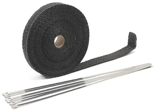 Hitzeschutzband 5/10/15/20M Motorrad Auspuff Thermoband Auspuff Wärmeband Wrap Krümmer Isolierung Rollenbeständig mit Edelstahlbändern Auspuff Hitzeschutzband (Color : 2.5x10m Black)
