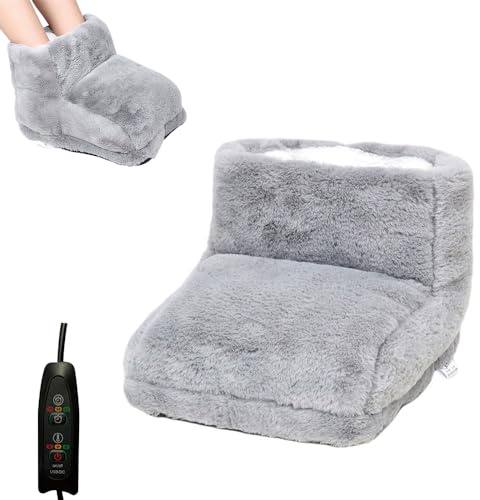 Lotvic Electric Foot Warmer, USB Foot Warmer with 3 Timer Settings & 3 Temperature Settings, Furry Feet Warmers, Cosy and Breathable Heated Slippers for Women Men, Fleece Lining, Machine Washable