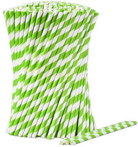 [1000 Stück] Grün Weiß Gestreifte Papierstrohhalme, 19,7 x 0,6 cm, für Party, Hochzeit, Getränke, 100% Biologisch Abbaubar und Kompostierbar