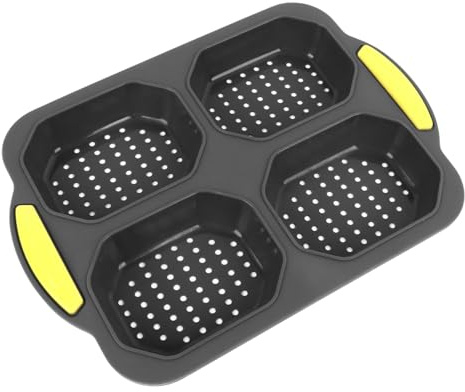 Fockety Moule à Pain à Hamburger, Moule à Pain à Hamburger Antiadhésif à 4 Cavités, Passe au Micro-Ondes et au Lave-Vaisselle, Moule à Pain en Silicone Résistant à la Chaleur de