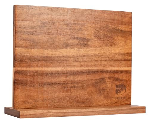 FULLHI Double face grand bloc de couteaux magnétique en bois d'acacia Porte-couteau Set Stand avec Stronge bandes magnétiques Couteaux de cuisine de stockage Rack Organisateur d'outils (30 * 24.8CM)