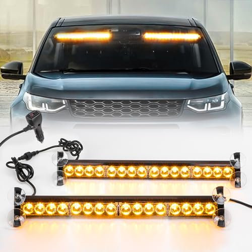ROUTEKING 2x17Inch Led Car Strobe Warning Lights - 32LED Emergency IP65 Flashing Recovery Warning Strobe Light Beacon, 23 Flash Patterns Flashing Light for Car Vehicles Trucks (amber.)