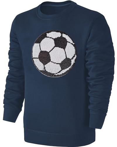 Blackshirt Company Kinder Fußball Wendepailletten Sweathirt - EM WM Fussball Streichel Pullover Pulli Hoodie - Navy Blue Blau Dunkelblau