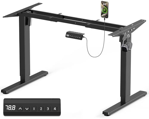 VOSATRON Höhenverstellbarer Schreibtisch Elektrisch Tischgestell mit 2 Starken Motoren, Höhenverstellbar Schreibtisch Gestell mit USB-C-Anschluss, Memory-Steuerung, 2 Haken, Schwarz