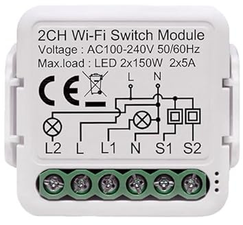 Netplus WLAN Relais | 2 Kanäle | WiFi Switch Relais Schalter 2-Kanal | Hausautomatisierung | Kompatibel mit Amazon Alexa Echo/Dot und Google Home/Yandex