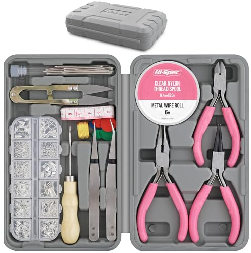 Hi-Spec Jewellery Making kit & 600pc Accessories Box Set 17 Pc Pink. Pliers & Wires for Handmade Bracelets, Necklaces, Earrings and Charms Arts & Crafts