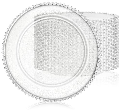 Hoolerry Transparente Platzteller, 33 cm, Kunststoff, runde Perlen, für Abendessen, Acryl, mattierte Körnung, dekorative Serviceteller für Hochzeit, Party, Event, Zuhause und Küche, Tischplatte