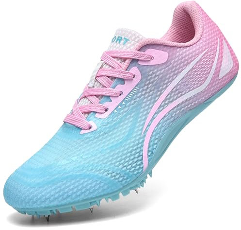 PENXZT Zapatillas de Atletismo para Hombres, niños, niñas, 8 Clavos, Transpirables, para Correr, Saltar y Sprint, de 100 a 400 Metros,D,43 EU