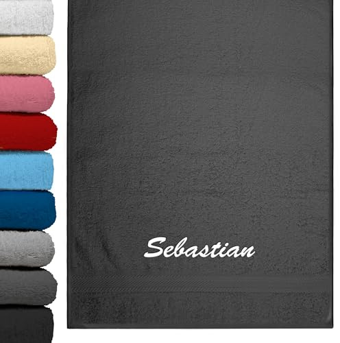 True Statements Personalisiertes Handtuch mit Namen Bestickt – Flauschige Luxus-Frottier-Qualität, 100% Baumwolle, 470 g/m2 Oma, Opa, Papa, Mama - Fitness & Sport (Anthrazit, 50 x 100 cm)