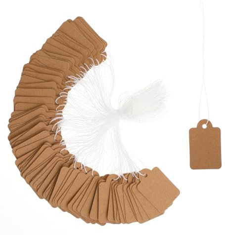 JIYIN 500 Preisschilder Anhänger, 35×22mm Preisetiketten Preisschilder Geschenk Anhänger mit Schnur Schmuck Display Preisschilder Geschenk Hang Tags für Flohmarkt Schmuck (Braun)