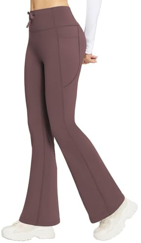 baleaf Pantaloni Termici Donna Yoga Bootcut Leggings A Vita Alta con Tasche Foderati in Pile Pantaloni Termici Invernali Leggings Sportivi Fitness Casual Allenamento Jeggings Marrone Scuro L