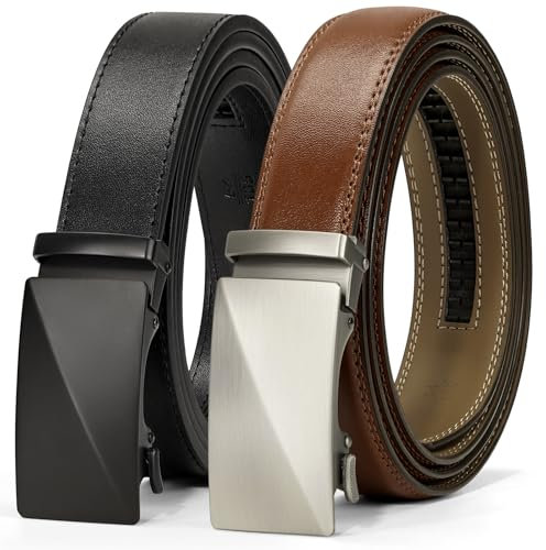 IGOLUMON Gürtel Herren 2 Stück Ledergürtel Herren Automatik Gürtel Herren mit Ratsche Arbeitsgürtel Gürtel Ohne Löcher Verstellbar, Breit 35mm, Länge 115cm
