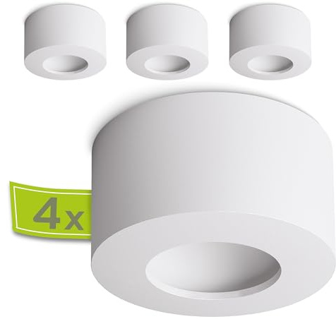 linovum TASI Aufbauspot weiß rund flach Ø108mm 6W warmweiß Deckenlicht | Flacher Deckenspot weiß - gewölbte Leuchtfläche, warmweiß, für Home Office, Flur & Eingang, direkt an 230V, festverbaute LED