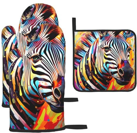 Abstract Animal Zebra Christmas Oven Mitts And Pot Holders 3 Pcs Set,High Heat Resistant Kitchen Gift For Cooking
