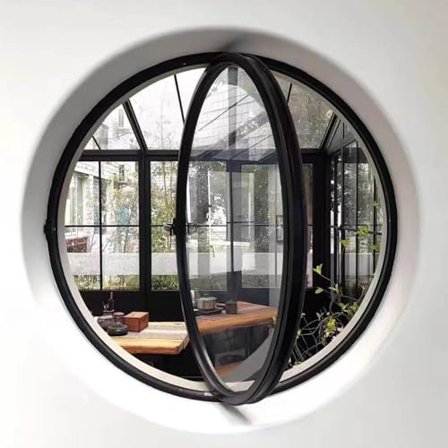 Fenêtre Ronde à Suspension Centrale En Alliage D'aluminium,Sous-Sol Rond Ouvert En Verre Trempé,Fenêtres De Ventilation Rotatives à 360°,Pour Restaurant, Salle De Bain,Black/a-23.7IN/60cm