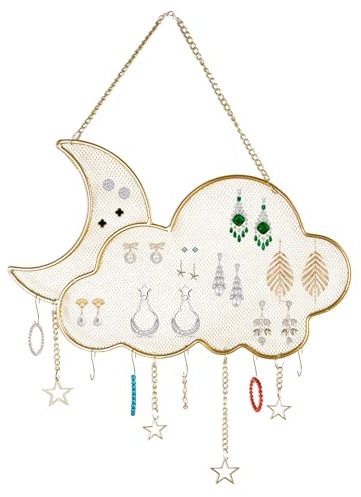 Jiayaus Organisateur de Bijoux à Accrocher avec 6 Crochets, Porte Bijoux Mural pour Colliers Boucles d'Oreilles Bracelets, Affichage Bijoux pour Femmes Filles, Cadeau (Nuages de Lune)
