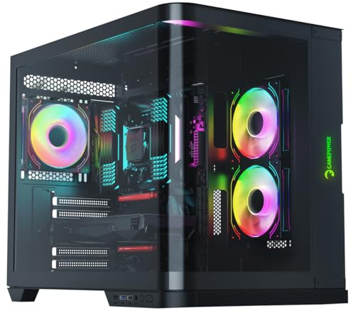 GAMEPOWER Warcry Vertex Curved Gaming Gehäuse mit 750W 80 Plus Netzteil – ATX Mid Tower, Aquarium-Stil, Gebogen Tempered Glass, 3X PWM ARGB Lüfter, USB Type-C, Staubfilter - Schwarz