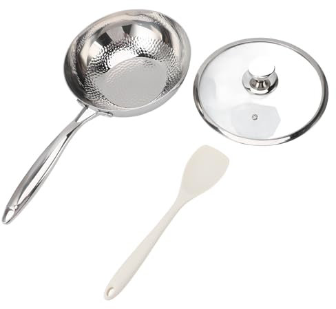 Sunicon Wok Induction, Wok triple épaisseur en acier inoxydable avec couvercle, Anti-rayures, Acier inoxydable sans PFOA Pour toutes les plaques électriques, gaz, céramique