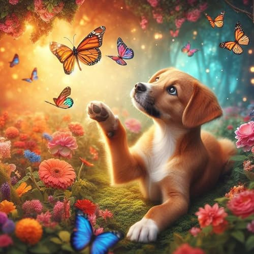 Lxmsja 5D Diamond Painting Hund, Diamond Painting Tiere Erwachsene, Hund Diamant Painting Bilder Erwachsene, Full DIY Diamant Kunst Malerei Stickerei Set Kreuzstich Bilder Home Wand Dekor 30x30cm