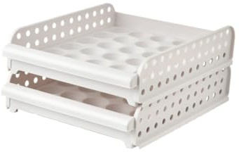 Huevera Apilable de Plástico Pp de 2 Capas para 30 Huevos | Diseño Ranuras y Fijación de Bandeja, Color Blanco, para Refrigeradores y Armarios