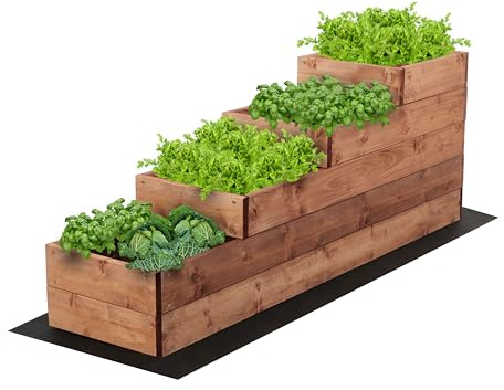 MODO24 Hochbeet Holz, 4-stufiger, Blumenkasten 45x30x120 cm, Braun | Komplettes Anzuchtset inkl. Schrauben, Dekoratives Gemüsebeet, Kräuterbeet & Blumenkasten für Garten und Terrasse