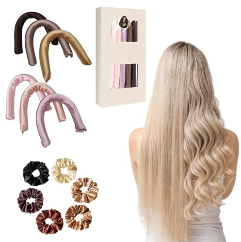Heatless Curls Band, 6 Stück Lockenwickler Über Nacht mit Haken Und Sechs Haargummis, Overnight Blowout Locken Ohne Hitze, Gummi Hitzefreie Lockenwickler, Locken über Nacht für Alle Haartypen