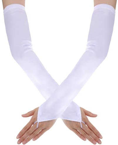 oruola 52cm Long Gloves Women Elegant,Lange Handschuhe Damen,Damenhandschuhe Lang,Fingerless Gloves White für Hochzeitskleid Abendhandschuhe Cosplay,Ellenbogen bis Handgelenk(Weiß)