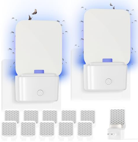 Anti Moucherons Interieur, Lampe Anti Moustique Plug in 2 Packs, Tueur de Attrape Moucheron avec Coussin Adhésif, Anti Mouche pour Mouches à Fruits, Moustiques, Moucherons, Papillons de Nuit, Blanc