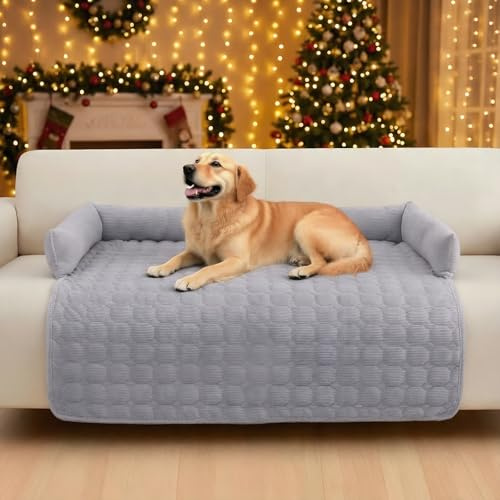 OKYUK Premium Hundebett - Sofaschutz für Haustiere, handgefertigtes und waschbares Hundekissen, Flauschige Hundematte für alle Größen (Kord Hellgrau, 75 x 75CM)