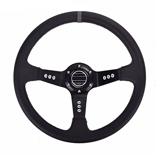 Zpengtai Sportlenkrad 350mm 14inch Deep Teller Racing Lenkrad PVC Leder Aluminiumrahmen Leichtgewicht 9-Loch Sport Lenkrad und Hornknopf Holzlenkrad