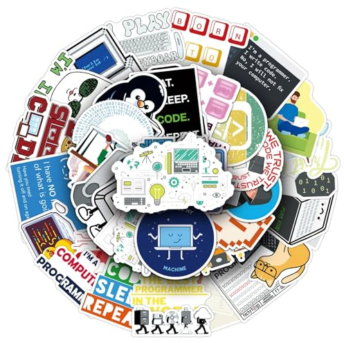 Programming Stickers for Laptop(50PCS),Gift for Children Teens Adults Girl Boys,Hackers Engineers Waterproof Stickers for Skateboard,Scrapbook,Bike,Phone,Computer,Luggage Water Bottle Guitar