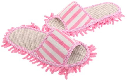 1Pair Mop Slippers Soft Fleece Washable Cleaning Shoes for Efficient Floor Maintenance Living Room Bedroom Striped Design for Dust and Hair Removal