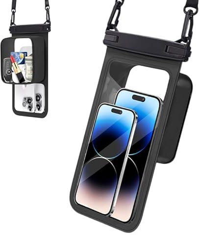 Sonwaha Pochette Étanche Téléphone, Conception de Double Poche IPX8 Pochette Étanche Smartphone Corde Large Réglable et Résistante Smartphone Jusqu'à 8,5 Pouces Noir