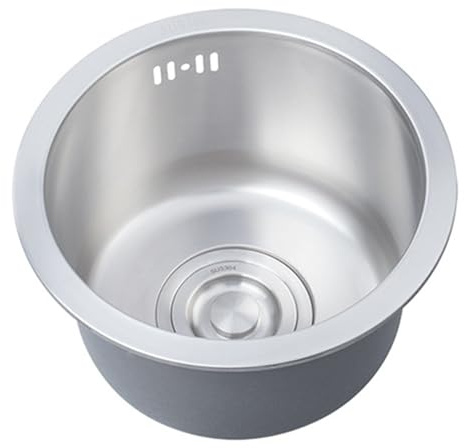JTPMYFT Évier de Bar encastré de 10 Pouces, Petit évier de Cuisine en Acier Inoxydable, cuve Ronde Simple, Surface brossée, adapté à l'extérieur, aux Camping-Cars et prêt à l'emploi(28cm)