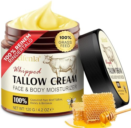 Premium Tallow Crema di manzo 120 g Beef Tallow Skincare Bio Body Cream For Dry Skin Tallow Balm Cera d'api Kremi Organic Balm Shea Burro di karité Bio per cosmetici Olio di semi di lampone