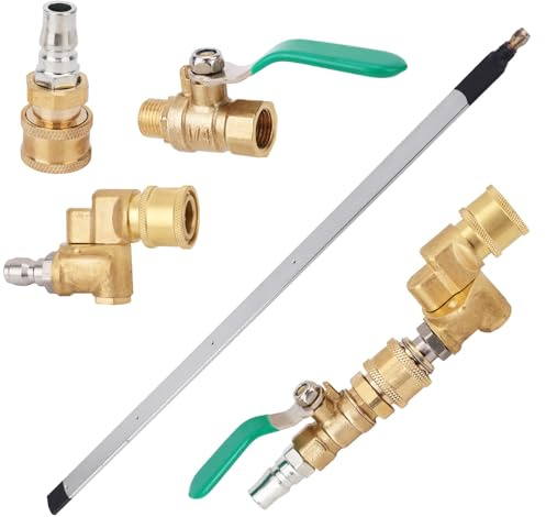 Diegimr Kit de 4 Varillas para Limpieza Radiadores Coche, 57cm con Válvula Conmutación Acoplador Giratorio y Conexión Rápida para una Limpieza Eficiente de Radiadores y Canaletas