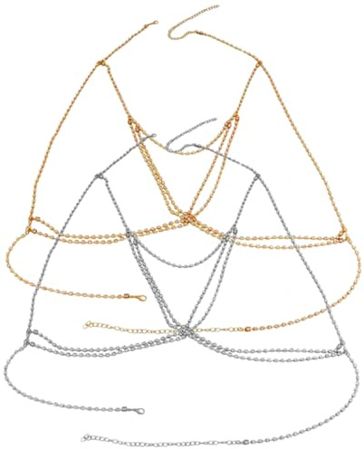 Genérico 2 piezas Cadena de Cuerpo con Brillantes para Mujer Ajustable y Duradera de Joyería de Cuerpo y Sujetador para Fiestas y Festivales
