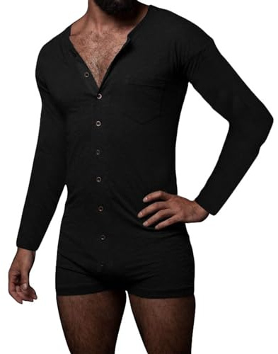Generisch Mono de una pieza para hombre, body para adultos, pijama para hombre, ropa interior térmica monocolor, ropa interior elástica, ropa de dormir de manga larga, mono con botones